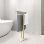 40 Inch Standing Towel Rack for Bathroom Floor Double-T Shape Bath Sheet Holder with Marble Design Base Towel Rack Freestanding Next to Tub or Shower Towel Holder Stand SUS304 Brushed Gold
