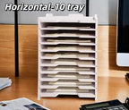 A4 Wooden Desk Letter Tray, Paper Organizer Storage with Adjustable Shelves, Stackable File Sorter for Notes, Pens, File Paper and Desk(A4&Landscape-10tray(with 9 Adjustable Shelves))