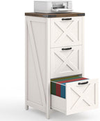 3 Drawer Tall File Cabinet, Farmhouse Vertical Filing Cabinet Fits Letter/A4 Size, Wood File Cabinets Printer Stand for Home Office, Living Room, Rustic White