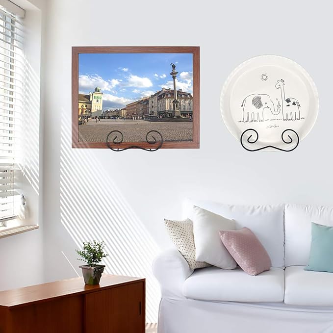 LIONWEI LIONWELI Wall Mount Plate Display Stands - Vertical Metal Holders for Decorative Plates, Picture Frames and Artwork - Black (2 Pieces)