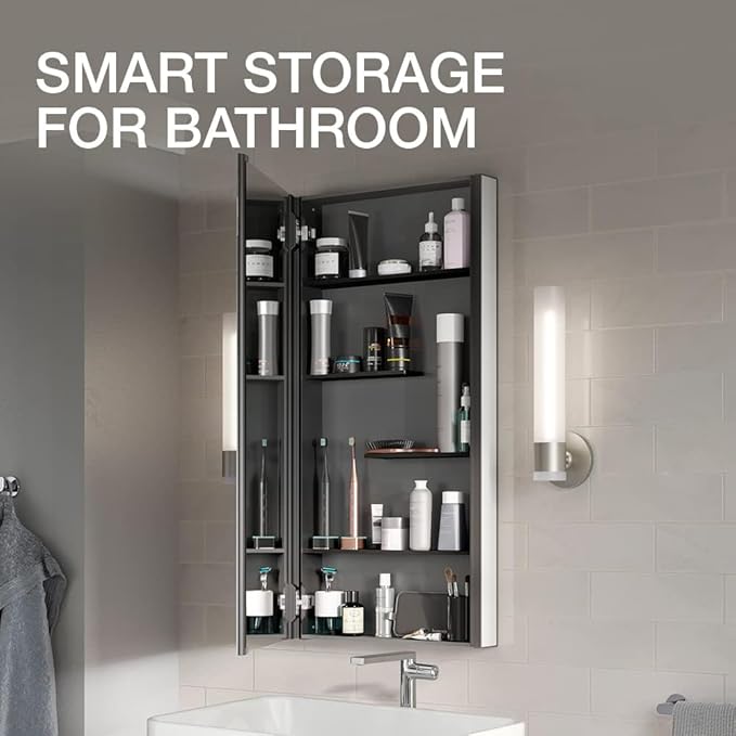 Kohler 81148-DA1 Maxstow Frameless Surface-Mount Bathroom Medicine Cabinet with Mirror, 20 in. W x 40 in. H, Dark Anodized Aluminum
