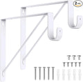 2 Pack Closet Rod Bracket, Heavy Duty Closet Rod Support with Rod Holder, Wall Mounted Closet Shelf Brackets with Triangle Stabilizing Design for Closet, Bathroom and Kitchen, White