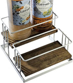 J JACKCUBE DESIGN Cofee Syrup Bottle Holder Rack, Rustic Wood and White Metal Wire 2 Tier 4 Syrup, Wine, Dressing Bottle Countertop Display Storage Stand for Kitchen Coffee Bar- MK816F