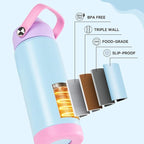 24oz Insulated Stainless Steel Water Bottle, Wide Mouth Double Wall Vacuum, Silicone Straw, Sweat & Leak Proof, BPA Free Insulated Water Flask for Travel, Keep Cold 24h Hot 12h, Light Purple