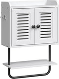 HOOBRO Medicine Cabinet, Double Doors Bathroom Wall Cabinet with Towel Bar, Adjustable Shelf, 2 Hooks, Over The Toilet Storage Cabinet, for Bedroom, Kitchen, White BW46CW01