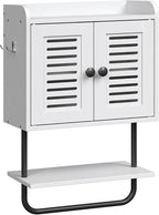 HOOBRO Medicine Cabinet, Double Doors Bathroom Wall Cabinet with Towel Bar, Adjustable Shelf, 2 Hooks, Over The Toilet Storage Cabinet, for Bedroom, Kitchen, White BW46CW01