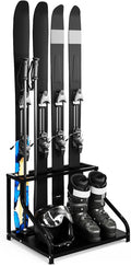 TrailBlaze Freestanding Steel Ski & Snowboard Storage Rack for 4 Skis – Heavy Duty Organizer for Boots, Poles, Helmets, Goggles – Ideal Garage, Basement, Entryway Winter Sports Gear Holder