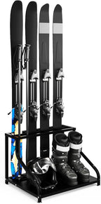 TrailBlaze Freestanding Steel Ski & Snowboard Storage Rack for 4 Skis – Heavy Duty Organizer for Boots, Poles, Helmets, Goggles – Ideal Garage, Basement, Entryway Winter Sports Gear Holder
