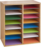 Scranton & Co Medium Oak 16 Compartment Wood Adjustable Literature File Organizer in Medium Oak with Removable Shelves