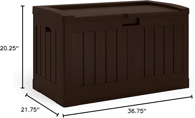 Suncast 50 Gallon Medium Capacity All Weather Construction Resin Outdoor Storage Deck Box with Bench Seat and Lid for Patio, Garden, or Pool, Java