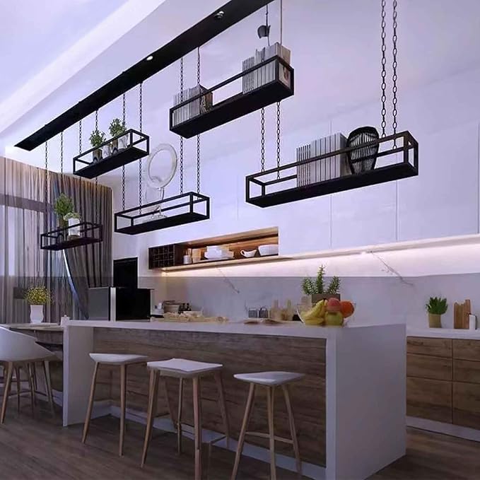 Metal Ceiling Plant Shelf with Ceiling Iron Chain Ceiling Mounted Storage Racks/Shelving for Bars Restaurants Kitchens - Decor Stand/Floating Organizer Shelves(100x25x15cm)