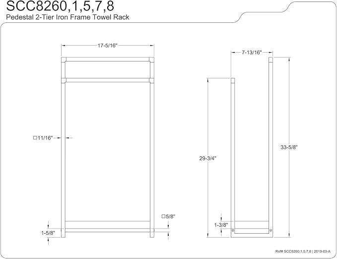 Kingston Brass SCC8265 Pedestal 2-Tier Steel Construction Towel-Rack with Wooden Case, Oil Rubbed Bronze