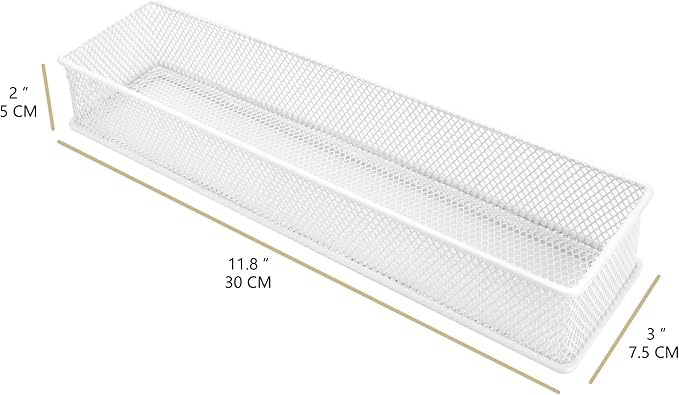 Annova Mesh Stackable Drawer Cabinet and Shelf Organizer Bins Storage Basket School Office Supply Holder Tray- Set of 2 (White, 3x12x2 Inch)