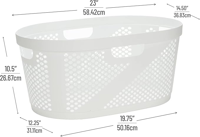 Mind Reader 40L Ventilated Laundry Baskets, Lightweight Clothes Hamper with Cutout Handles for Bathrooms and Closets, Plastic, Set of 2, White