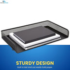 1InTheOffice Side Load Letter Tray Stackable, Black Mesh Tray Legal Size, "2 Pack"