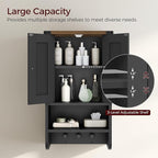 Bathroom Wall Cabinet, Farmhouse Medicine Cabinet with Adjustable Shelf, 3-Tier Wall-Mounted Storage Cabinet with 3 Hooks and Open Shelf, for Bathroom, Living Room, Kitchen, Black and Walnut