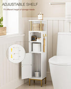 Bathroom Storage Cabinet,Small Corner Floor Cabinet with 2 Hook,Narrow Toilet Paper Cabinet with Adjustable Shelves,Bathroom Organizer for Living Room,Small Spaces (Wave, White-37''H)