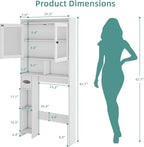 Over The Toilet Storage Cabinet with Clear Doors, Behind Toilet Organizer with Toilet Paper Holder Stand, Above Toilet Shelf, Space Saver for Bathroom, Laundry, Restroom, White