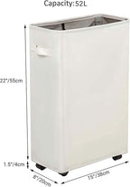 ZERO JET LAG Slim Rolling Laundry Hamper - Standable Corner Design - Handy Storage Bin Laundry Basket - 52L Storage Bin - Slim Hamper with Wheels - 15×8×22" (22" Beige)
