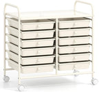 GOFLAME 12-Drawer Rolling Storage Cart, Multifunctional Art Craft Organizer Cart, Mobile Utility Storage Cart with Removable Drawers & Lockable Wheels, Craft Cart for Home Office School, White