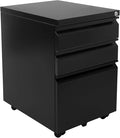 Mount-It! 3 Drawer File Cabinet with Lock and Wheels, Heavy-Duty Steel Rolling Drawer Cabinet, Fully Assembled Under Desk Filing Cabinet for Home Office Storage, 15.3" W x 19.75" D x 24.5" H, Black
