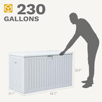 DWVO 230 Gallon Resin Outdoor Storage Box, XXL Double-Wall Waterproof Deck Box with Divider, Doubles as Table or Seating with 1000 lbs Capacity, Lockable (Grayish-White)