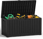 DUMOS 60 Gallon Deck Box, UV Resistant Waterproof Storage Bin for Patio Cushions Gardening Tools, Lockable Resin Outdoor Storage Box with Hundles, Black