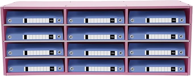 LOYALHEARTDY Mail Sorter Organizer, PVC Countertop Literature Organizer, Student Mailbox for Classroom, Desktop Bill Paper Organizer for Office Home School, 12 Compartments, Pink
