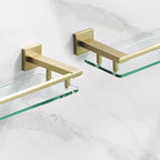 LANC Gold Bathroom Shelf Glass Shelves 20-Inch Floating Tempered Glass Shelf Rectangular Modern Stainless Steel Wall Mounted Cologne Shelves for Men Shower Bathroom Kitchen Organizers，A7613BG