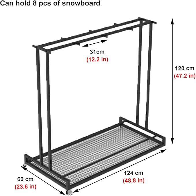 1 2 3 4 5 6 8 9 10 Pair Ski Storage Rack for Organize, Indoor Ski Board Stand for Garage/Basement/Shed, Floor Standing Longboard Carrier Wheels(Holds 8 pcs (4 Pair))