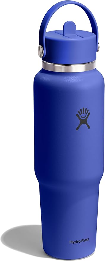 Hydro Flask Travel Water Bottle - Insulated Stainless Steel - Wide Straw Lid, Non Spill, Leakproof in 40 Oz Capri Blue