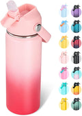 18oz Insulated Stainless Steel Water Bottle, Wide Mouth Double Wall Vacuum, Silicone Straw, Sweat & Leak Proof, BPA Free Insulated Water Flask for Travel, Keep Cold 24h Hot 12h, Pink Gradient