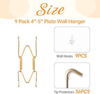 Bilillo 9 Pack Plate Hangers for The Wall, Suitable for 4-5 inch Art Plate, Stainless Steel Invisible Heavy Duty Wire Plate Holder with Wall Hooks, Plate Hangers for Displaying Plates, Platter, Dish