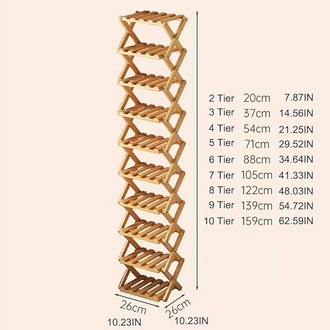 The 4-Tier No-Assembly Bamboo Rack, Bamboo Shoe Rack, Foldable Shoe Rack, Space Saving Collapsible Shelves for Entryway, Closet, Bathroom, Bamboo Shoe Rack, Foldable Shoe Rack (Wood, 4Tier)