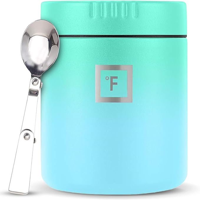 IRON °FLASK Food Jar for Hot Food & Soup - 13.5 Oz Insulated Food Jar with Foldable Spoon - Leak Proof, Stainless Steel, Storage, Canteen, Double Walled - 13.5 Oz - Sky