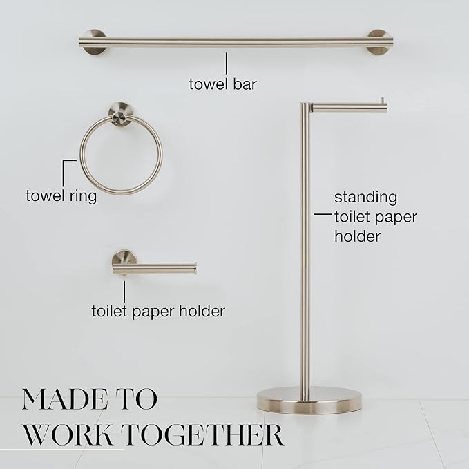 Marmolux Acc - Free Standing Toilet Paper Holder Stand Brushed Steel Finish 1pc - Storage for 4 Rolls of Toilet Tissue SUS 304 Stainless Steel Bathroom - Toilet Holder