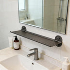 Small Metal Floating Shelf for Wall,Black Foldable Bathroom Shelves Adhesive for Kitchen,Toilet,Bedroom,Office,RV Essentials Accessories