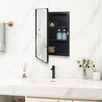 Fundin Plastic Black Medicine Cabinet, Mirror Door with Round Corner Metal Frame, Recessed and Surface Mount Bathroom Medicine Cabinet, 16 x 22 inch Mirror Size