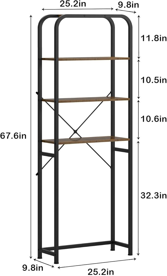 SogesHome 4-Tier Over Toilet Storage Shelf, Bathroom Space-Saving Storage Shelf Over Washer, Wood Shelves for Small Rooms & Laundry, Vintage Brown