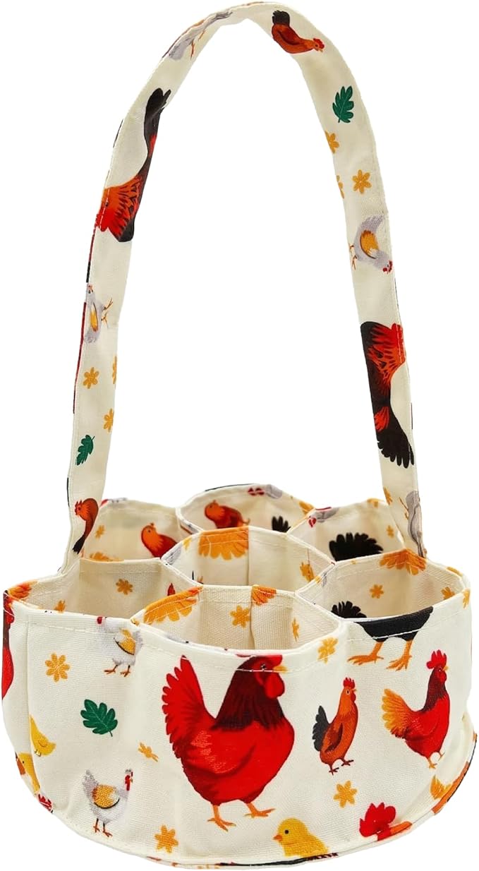 UKJENT Egg Collecting Basket, 7 Pouches Large Chicken Egg Gathering Basket, Machine Washable, Hold Different Size Eggs Collection Carrier Bag, Duck Goose Quail Fresh Eggs Collector, Farm & Home Use
