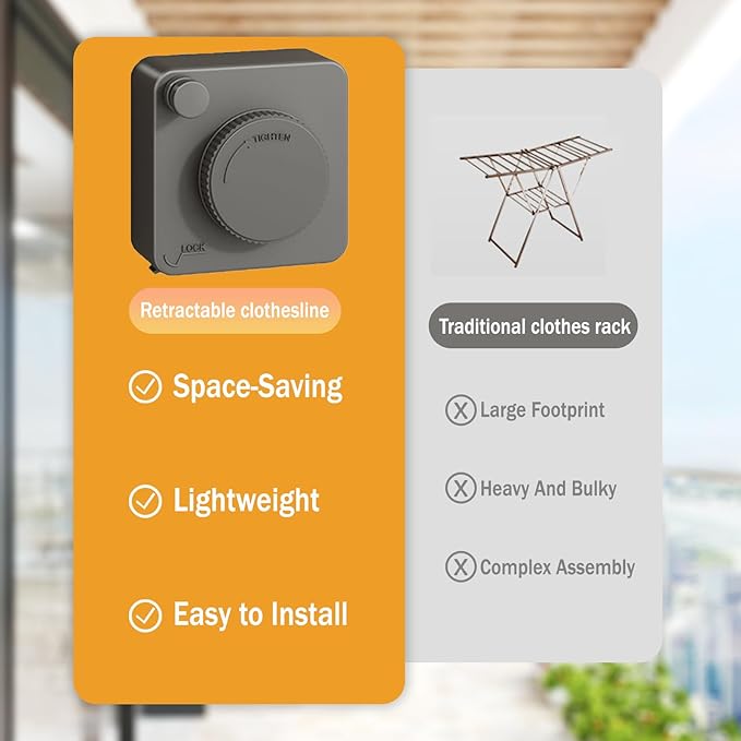 Retractable Clothesline Indoor,13.8 Feets Clothes Line Retracting Laundry Drying Line Heavy Duty