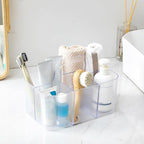 Multiuse Caddy Organizer with Handle - Stackable Plastic Bin - Divided Storage Tote Holder for Art Craft Supplies, Makeup, Bathroom, Shower, Cleaning, Kitchen, Office, Dorm, Desktop - Frosted Clear