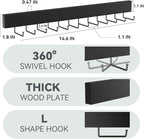 Tie Rack Wall Mount, Wooden Closet Tie Hanger with 24 Metal Hooks, Large Capacity, Black, 2 Pcs
