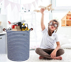 ESSME 2pack Kids Laundry Hamper,Boys laundry basket,Collapsible Bule storage basket with Waterproof PE Coating,Canvas Fabric Nursery Hamper for Kids Room Decor,Toy storage,Gift,Baby Clothing.(2pack Navy Blue stripes)