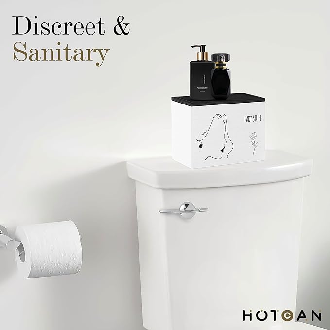 Discreet Tampon Holder for Bathroom with Vanity Tray Lid, Tampon Organizer for bathroom for Wall or Countertop Mount, Wood Pad Dispenser, Feminine Product Organizer