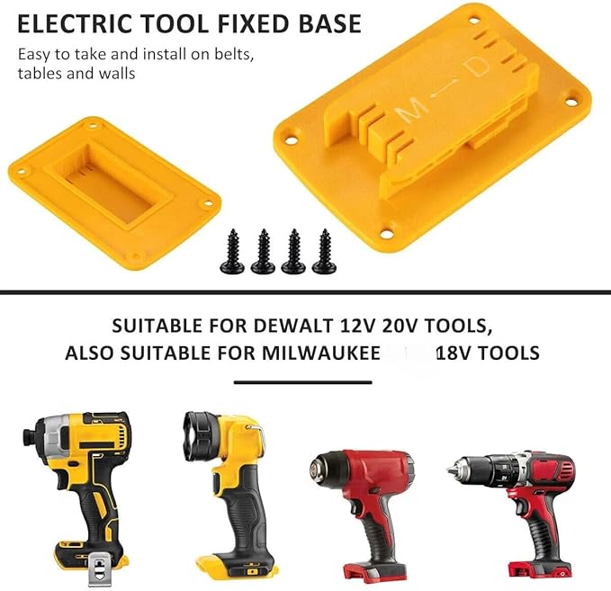 5 Pack Battery Holder 5pc tool holder for Dewalt 20V 60V, Wall Mount Cordless Tool Hanger Organizer Storage Shelf with Screws