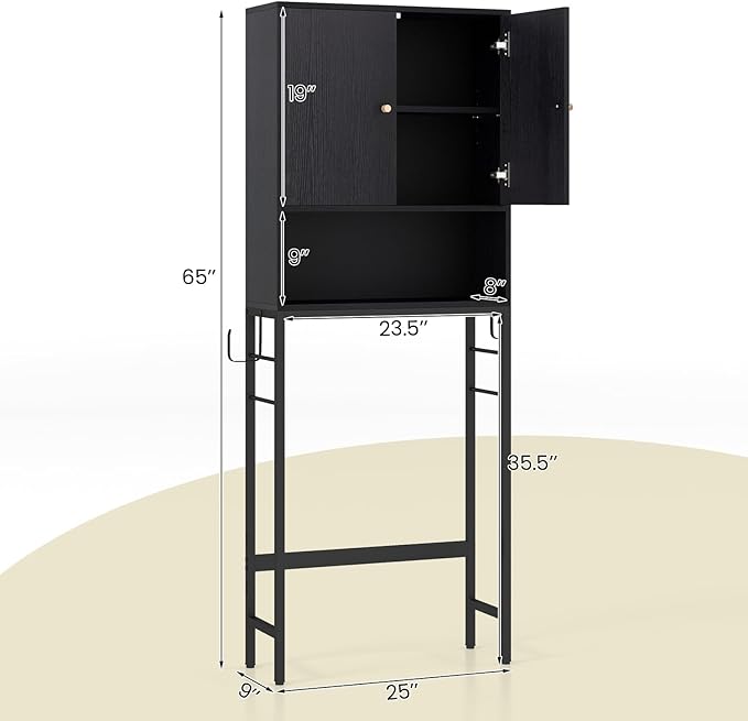 Giantex Over The Toilet Storage Cabinet, Bathroom Space Saver W/Toilet Paper Holder & Hook, Adjustable Shelf & Bottom Bar, Open Storage Cube, Over Toilet Bathroom Organizer for Laundry, Restroom