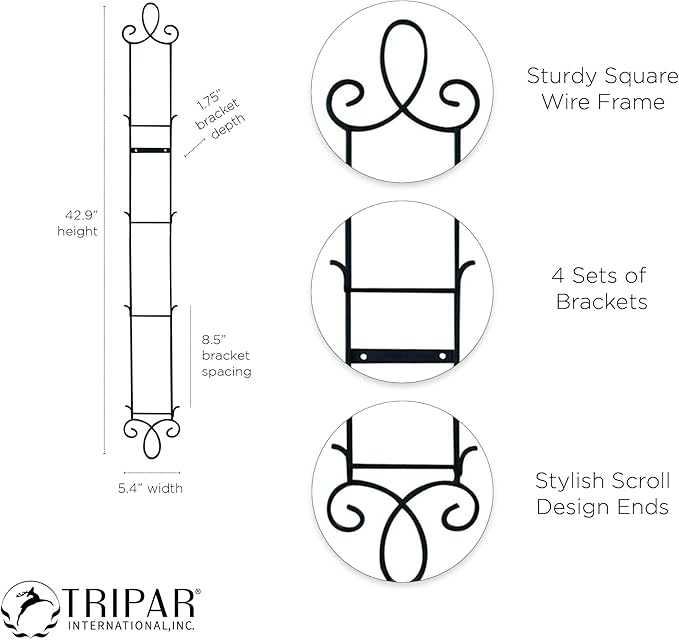 TRIPAR Augusta 4 Tier Vertical Black Plate Rack for Collectible Plates, Plaques, Dishes, & China