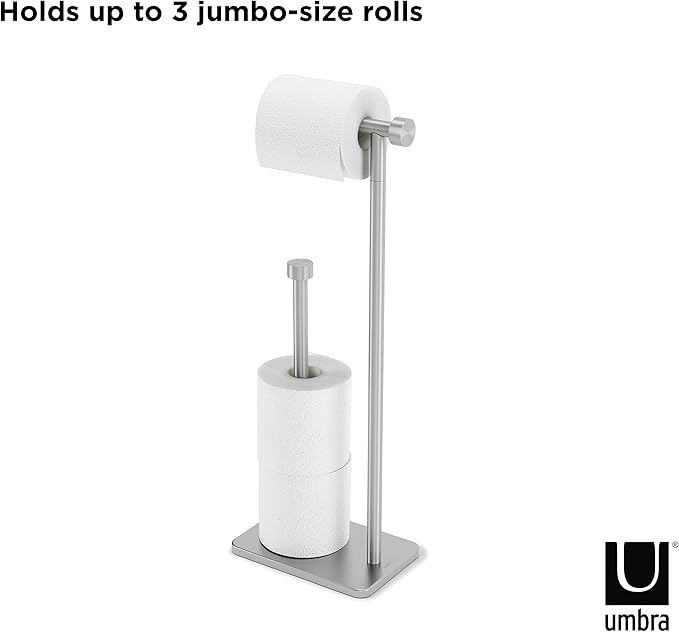Umbra Cappa Toilet Paper Stand with Reserve, Free-Standing Storage Solution for Bathroom, Nickel