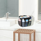 F-color Mesh Shower Caddy Portable, 8.3" Deeper Pockets Large Shower Caddy Bathroom Caddy for College Dorm Room Bathroom Essentials, 2 Handles Shower Bag Tote for Gym Rv, Camp with S Hook, Black